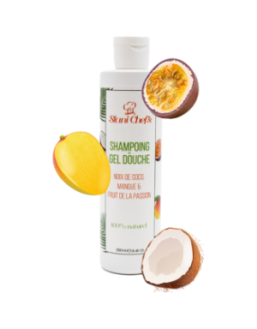 2en 1Gel douche corps et shampoing à la noix de coco, mangue  fruit de la passion - 250ml 100% naturel