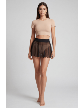 Mini jupe noire en résille transparente Stella