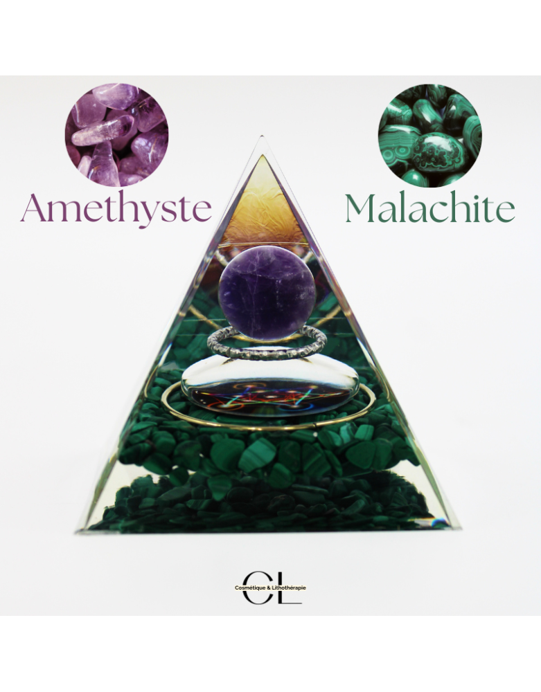 Orgonite pyramide Amethyste  Malachite Métatron