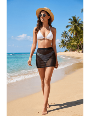 Jupe noire en résille transparente Maya