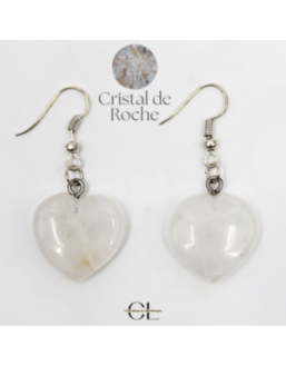 Boucles d'oreilles avec pierre Cristal de Roche AB en forme de coeur 20mm