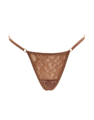 String taupe en dentelle avec bijou cœur doré