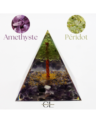 Orgonite pyramide Amethyste et Péridot Arbre de Vie