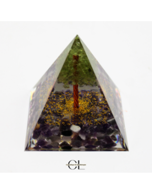 Orgonite pyramide Amethyste et Péridot Arbre de Vie