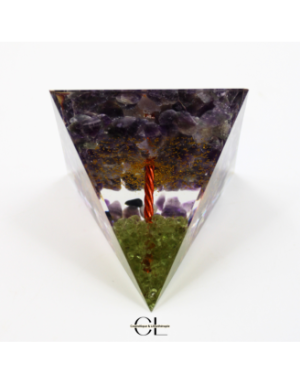 Orgonite pyramide Amethyste et Péridot Arbre de Vie