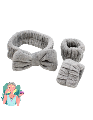 Set bandeau de démaquillage avec bracelets de poignets gris